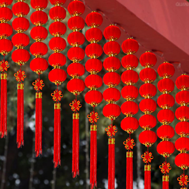节日小灯笼新款喜迎新春马年装饰红色连串挂饰室内布置挂件植绒布