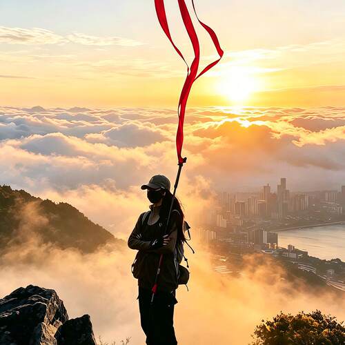 出片神器！登山杖红飘带户外爬山团建氛围感道具登顶红丝带绸带