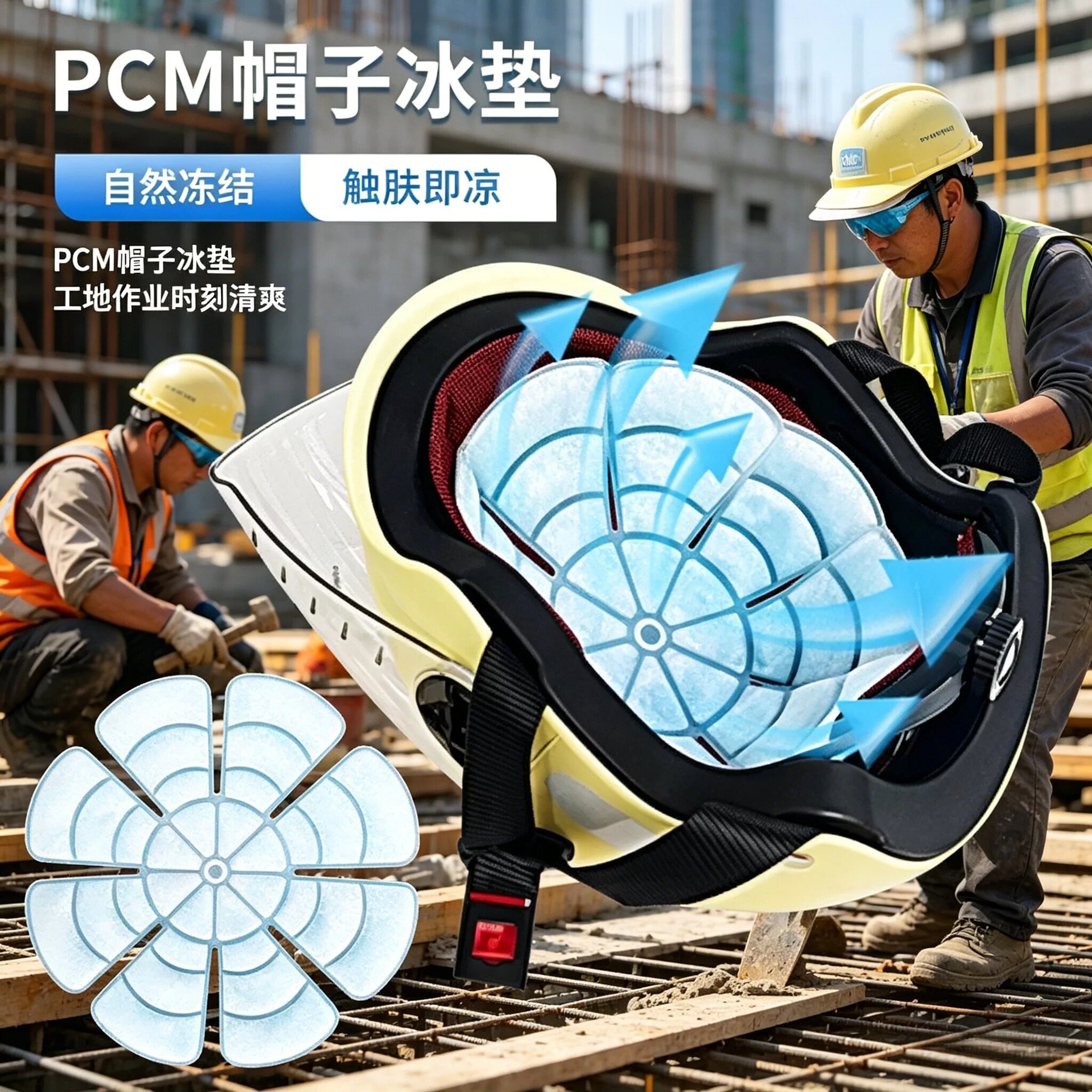 工地干活降温神器头盔冰垫安全帽降温防暑凝胶冰帽头部夏季pcmJY