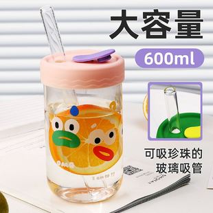水杯大容量吸管高级感轻奢牛奶杯 玻璃杯家用喝水仙女杯子2025新款