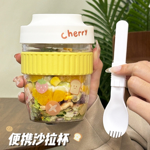 ins风减脂沙拉杯隔夜燕麦杯带盖子勺水果酸奶奶昔早餐杯轻食杯子