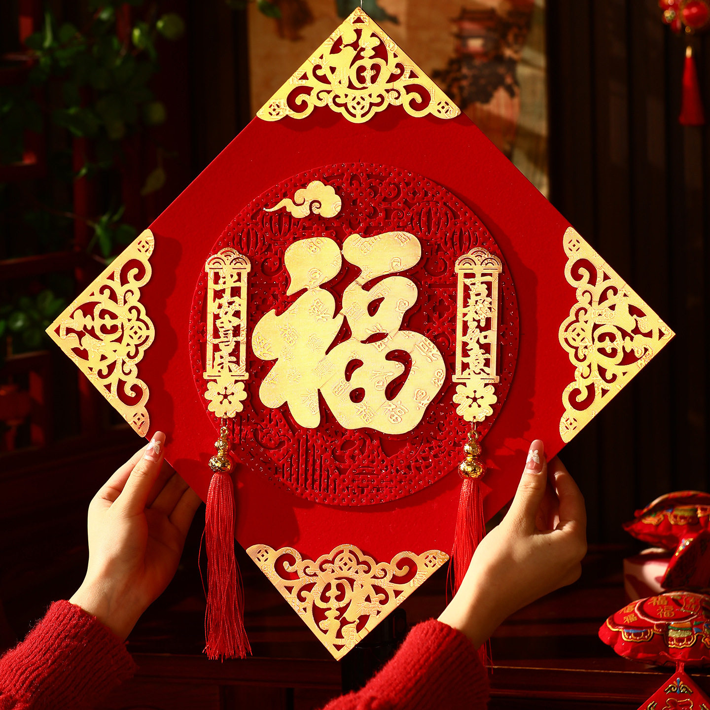 马年新款超大毛毡立体金福字门贴春节高档新年过年入户门装饰