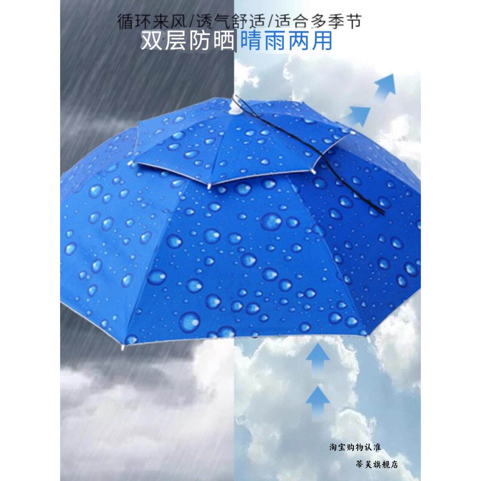 防晒防雨斗笠伞帽头戴式雨伞帽子钓鱼特大号新款户外采茶环卫折叠