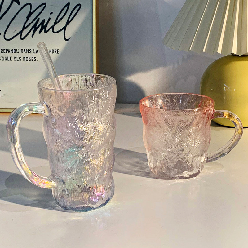 冰川纹玻璃杯带盖子勺带把手高颜值喝水杯子女家用茶杯咖啡杯ins图片