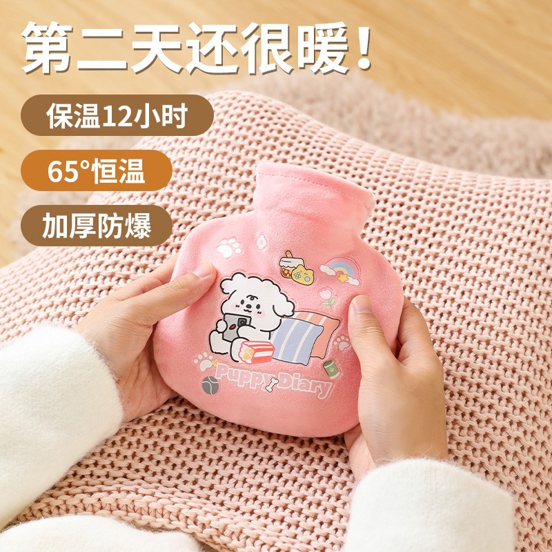 卡通毛绒款热水袋宝宝暖水袋注水防爆硅胶暖手宝女生暖手神器冬季