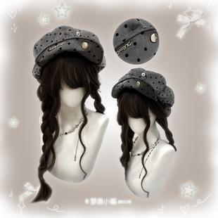梦游小猫/波点云朵八角帽女新款贝雷帽大头围显脸小画家帽