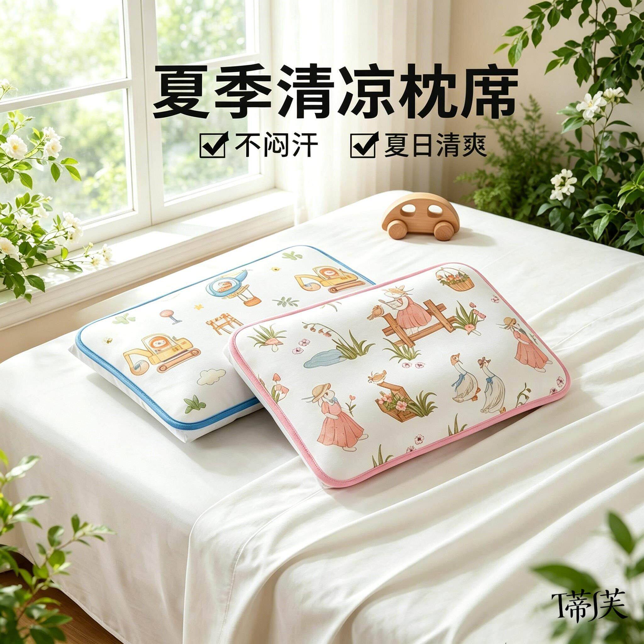 儿童婴儿冰丝枕巾夏凉凉感枕套凉爽透气吸汗枕垫枕席内胆套枕片