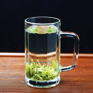 带把玻璃杯家用喝水杯子茶楼用耐热泡茶杯加厚大容量扎啤杯啤酒杯