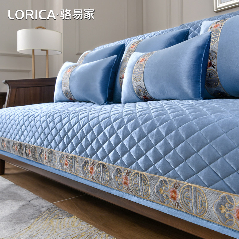 骆易家新中式沙发垫冬季加厚毛绒高档实木防滑坐垫沙发套罩盖布巾