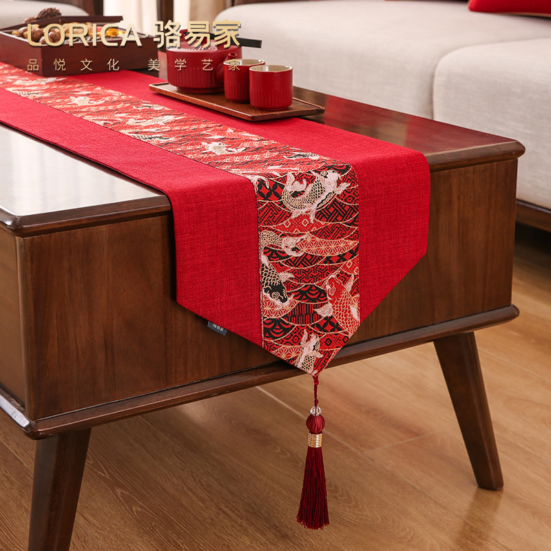 骆易家红色桌旗轻奢高端结婚喜事桌布婚礼茶几斗柜盖布餐桌电视柜
