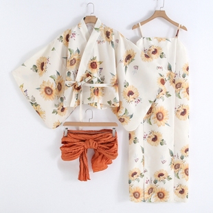 日本和服浴衣女二部式 分体浴衣涤纶吊带裙花火大会旅游拍照送腰带