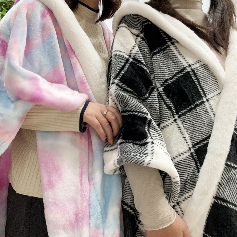 外贸单多用带帽午休毯子午睡披肩毯空调毯学生懒人披风毯加厚毛毯
