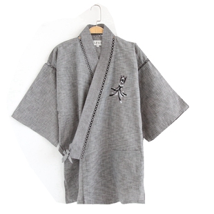 日本男女士刺绣全棉甚平夏季和服日式和风单上衣系带半褂可做外套