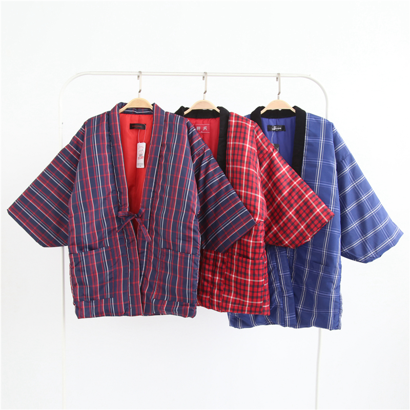 日式风格子保暖情侣棉袄家居服
