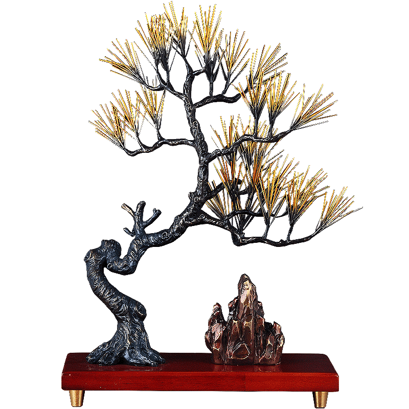 纯铜迎客松会所展厅禅意风装饰品