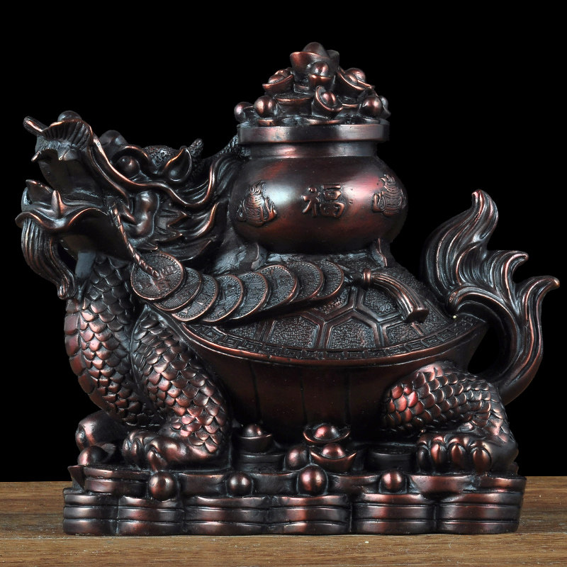 彩铜龙龟摆件中式聚宝盆招财摆设家居客厅玄关装饰品商务乔迁礼品