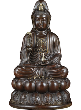 全铜坐莲观音摆件家用寺庙佛堂供奉观世音菩萨观音像客厅玄关摆设