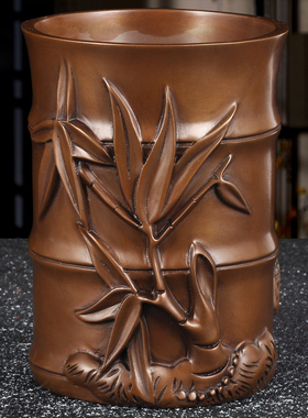 紫铜竹子节节高笔筒摆件创意笔筒送礼复古中国风办公桌面书房摆件