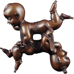 紫铜四喜童子摆件四喜娃娃金童玉女朋友闺蜜结婚送礼卧室装饰品