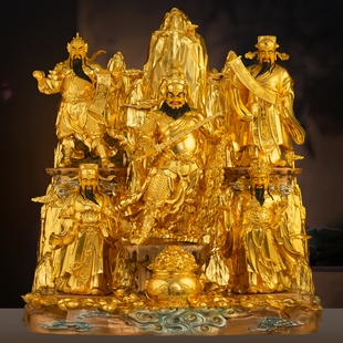黄铜贴金五路财神摆件王亥赵公明柴荣比干关公像供奉文武财神招财