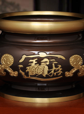 黄铜深啡招财圆唇香炉家用财神关公观音供奉上香的烧香插香线香炉