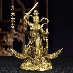 黄铜九天玄女神像摆件九天玄阳元女圣母娘娘站像家用佛堂供奉神像