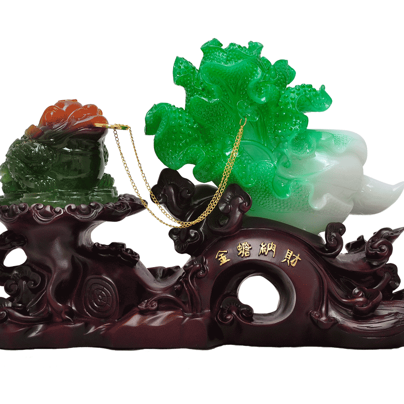 金蟾招财摆件玉白菜客厅酒柜橱窗