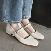 女2025秋冬轻奢纯手工方头中跟单鞋 羊皮法式 优雅4cm低跟玛丽珍鞋