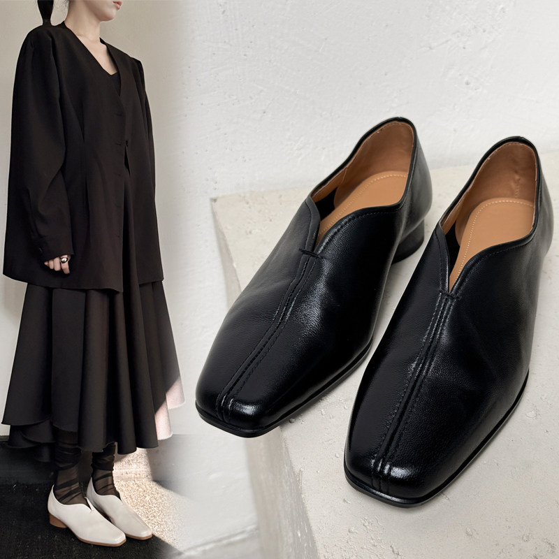 法式小羊皮单鞋一脚蹬懒人通勤乐福鞋女英伦风复古方头平底奶奶鞋,女鞋,穆勒鞋,淘宝优惠券,粉丝福利购,淘宝优惠卷