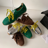 羊皮复古手工方头德训鞋 百搭拼色系带真皮休闲运动鞋 savi同款 板鞋