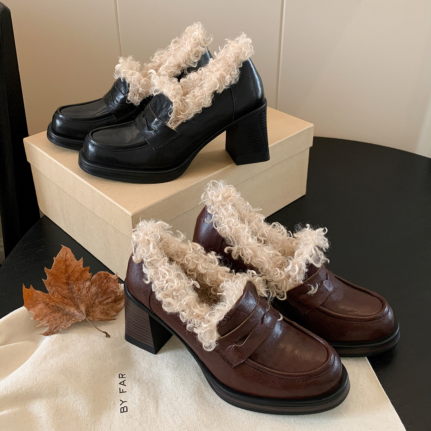 7.5cm小个子粗跟小皮鞋复古头层羊皮圆头羊羔毛加绒冬季乐福鞋女,女鞋,乐福鞋（豆豆鞋）,淘宝优惠券,粉丝福利购,淘宝优惠卷