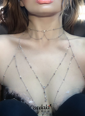 纯欲风胸链身体链欧美bodychain性感项链低胸立体后背链露背装饰