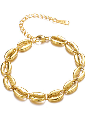 跨境夏日海滩度假海洋元素手链女钛钢空心贝壳18kPVD不掉色防水