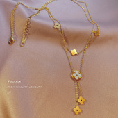 高级感项链2022年新款 女钛钢不掉色双层锁骨链流苏吊坠网红饰品