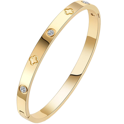 高级感四叶草手镯女钛钢不锈钢电镀18k金欧美shein爆款爱心饰品