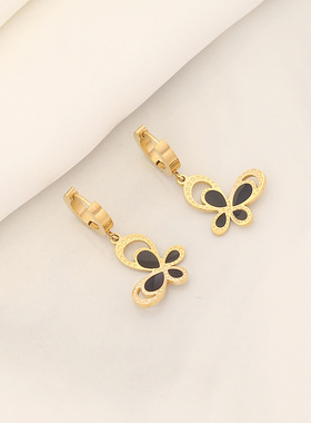 跨境新款波西米亚绿松石黑色蝴蝶个性首饰套装 钛钢镀金不掉色