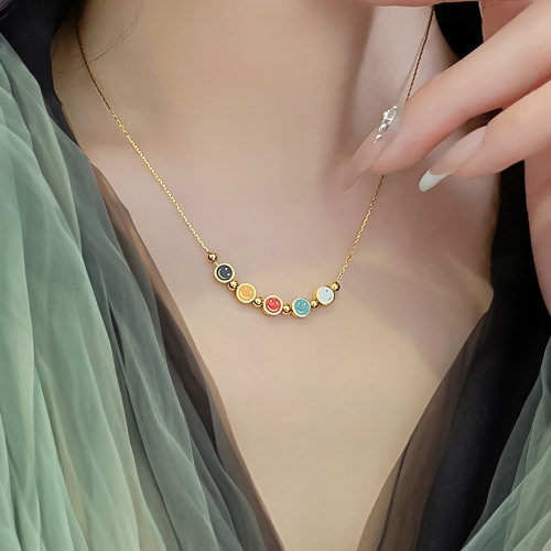 彩虹女项链不掉色钛钢