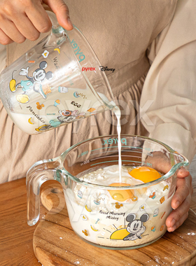 韩国正品 迪士尼米奇米妮 pyrex百丽牛奶玻璃耐热烘焙刻度量杯