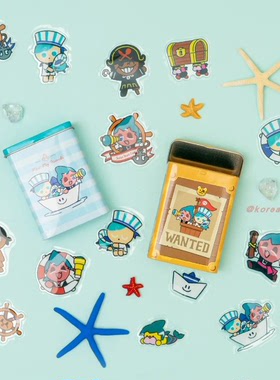 韩国代购 COOKIE RUN 跑跑姜饼人王国 海盜饼干 貼紙鐵盒套裝
