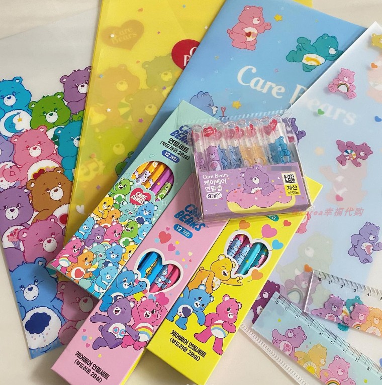 现货韩国代购正品carebears彩虹熊爱心掛件化妝包頭飾筆袋貼紙