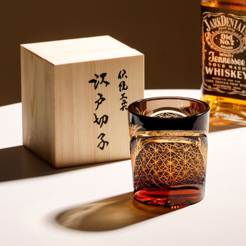 日式江户切子水晶杯轻奢高级感洋酒杯古典威士忌酒杯高档烈酒杯子