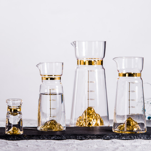 高档描金白酒杯家用套装 分酒器金山烈酒杯水晶玻璃小酒杯小酒杯子