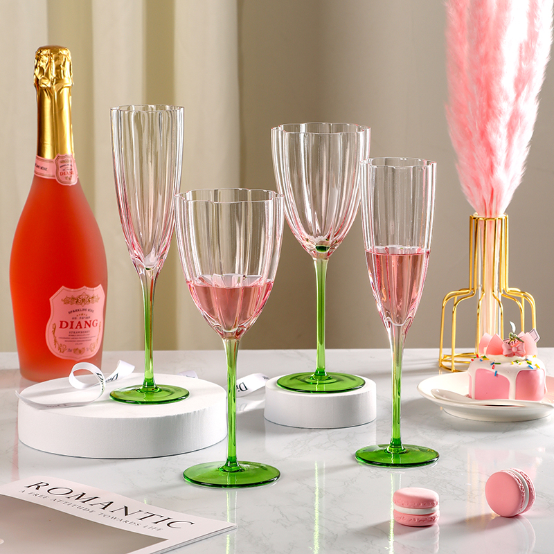 高颜值花瓣红酒杯炫彩高级感香槟杯高脚杯轻奢葡萄酒杯家用创意