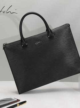 沙驰男士公文包新款大容量高端大气手提包男式真皮商务包