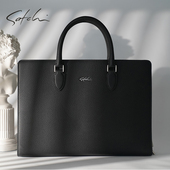 SATCHI 沙驰男包头层牛皮商务公文包质感手提包轻奢草沙