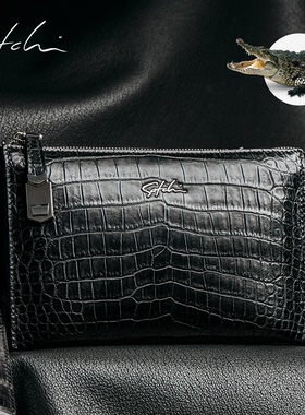 SATCHI/沙驰鳄鱼皮男士真皮大容量手拿包商务休闲手抓包高档送礼