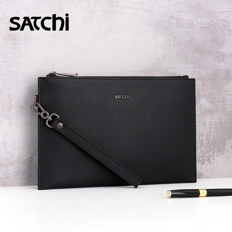 沙驰男包真皮商务时尚大容量手拿包休闲简约头层牛皮手挽包信封包