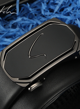 沙驰皮带男士真皮高档正品礼盒包装纯牛皮自动扣腰带潮时尚裤带