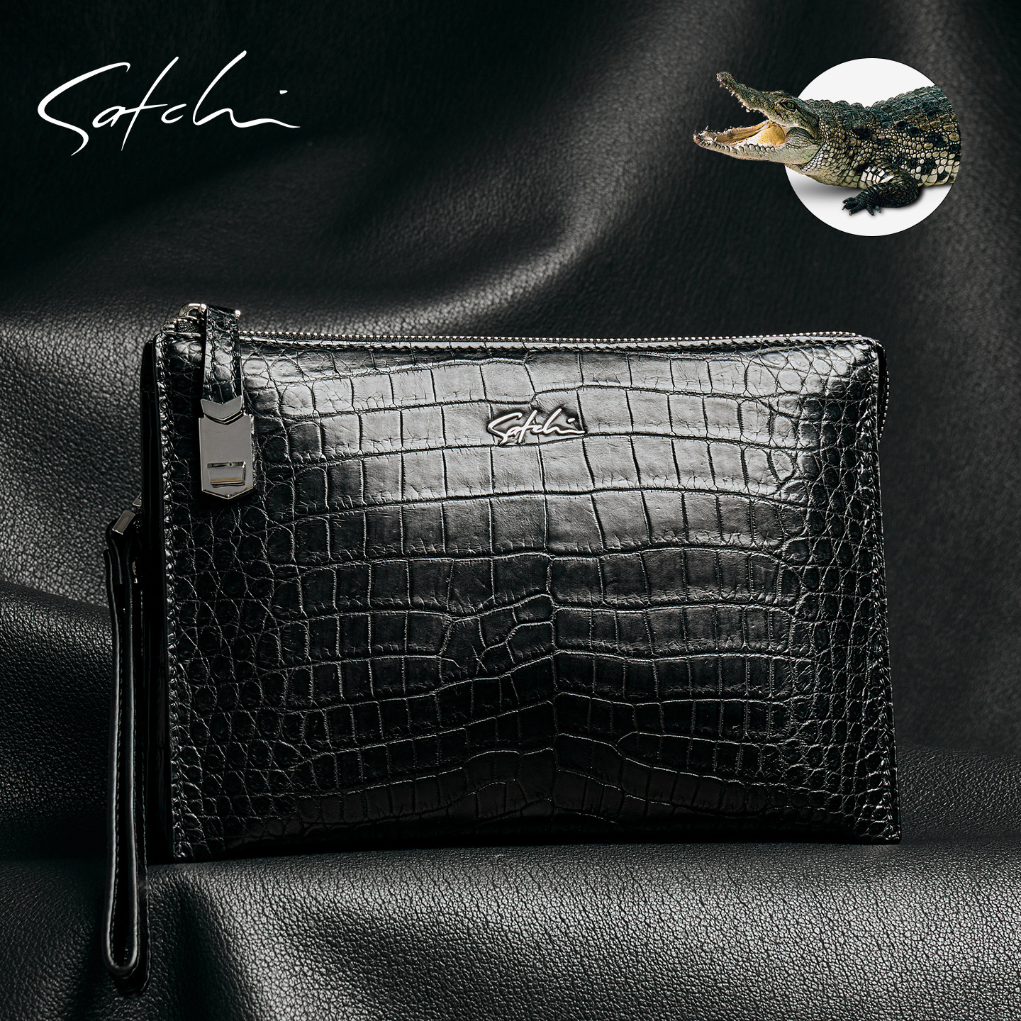 SATCHI/沙驰男包真皮商务高端手抓包鳄鱼皮大容量手包男手拿包