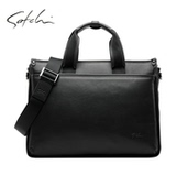 沙驰男包真皮时尚 商务公文包小号正品 头层牛皮手提包大容量斜挎包